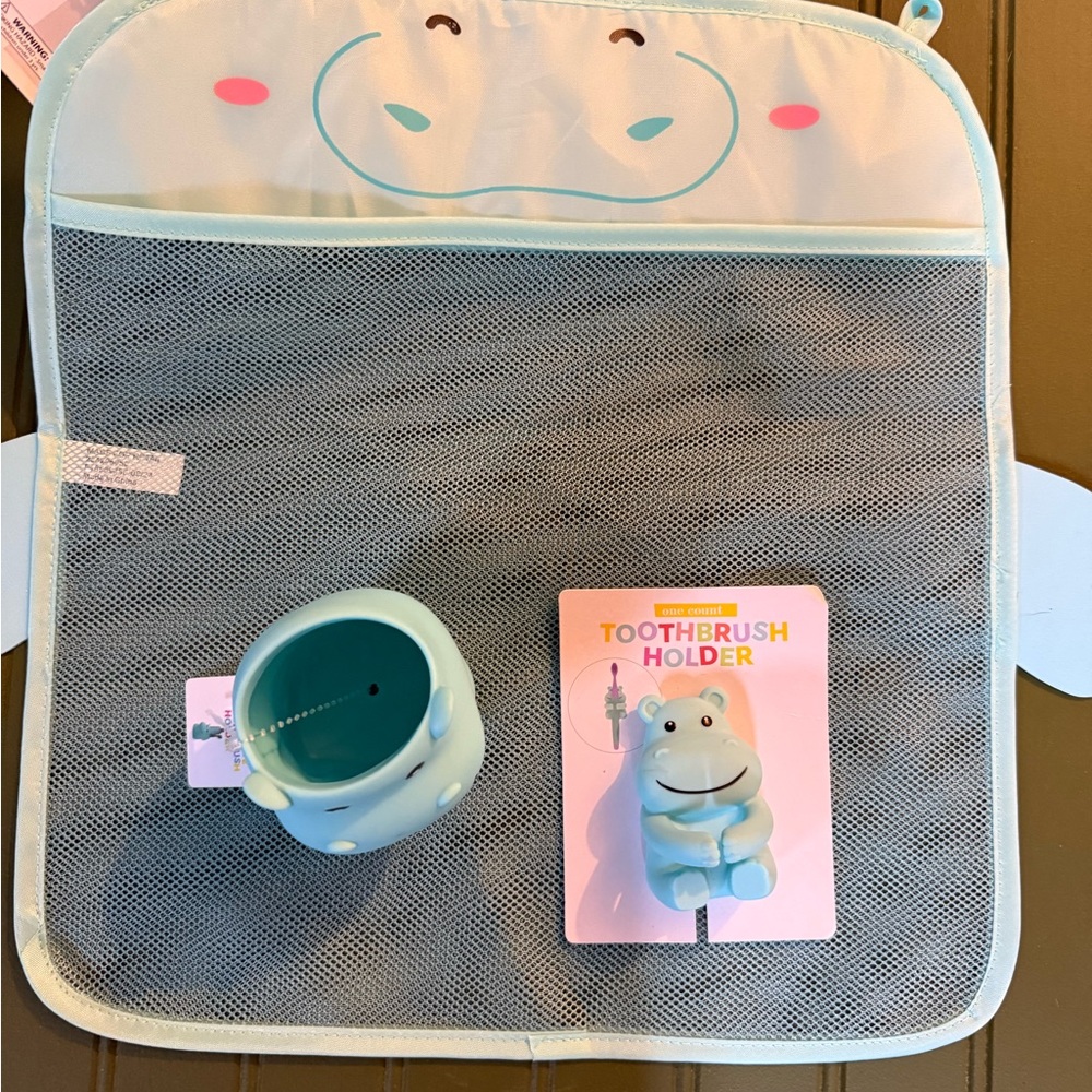 Cute Hippo Toothbrush Holder and toy bath caddy Set